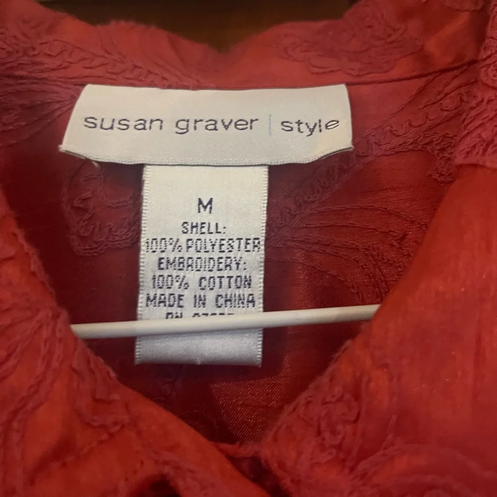 Susan Graver Red Paisley-Embossed Jean Jacket - Picture 2 of 8